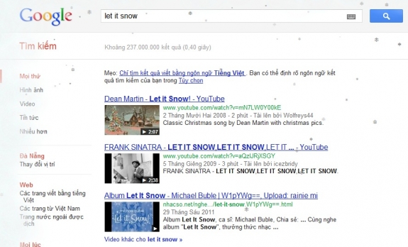 Tạo tuyết rơi trên Google